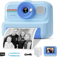 HiMont Gyermek Instant Fényképezőgép 1080P - 32GB Kártyával és 3 Tekercs Nyomtatópapírral, Kék Digitális Kamera 3-12 Éves Gyerekeknek 1