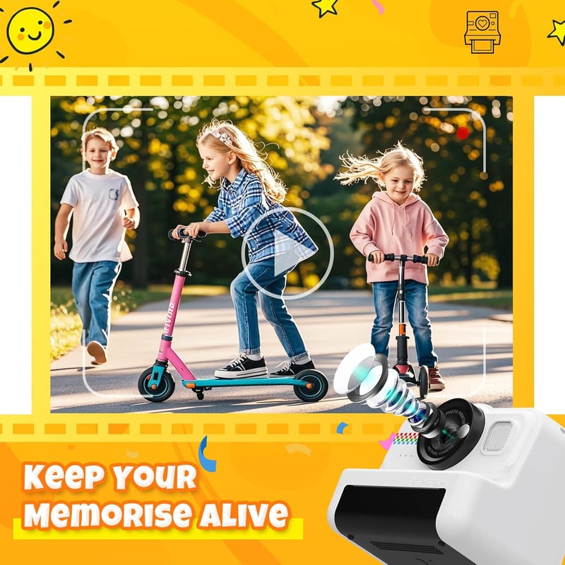 HiMont Gyermek Instant Fényképezőgép 1080P - 32GB Kártyával és 3 Tekercs Nyomtatópapírral, Játék Kamera 3-12 Éves Fiúknak és Lányoknak