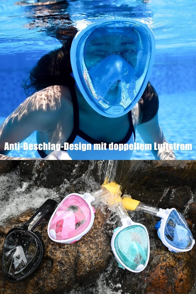 HINATAA 180° teljes arcú snorkel maszk, anti-fog, szivárgásmentes, állítható fejpánttal