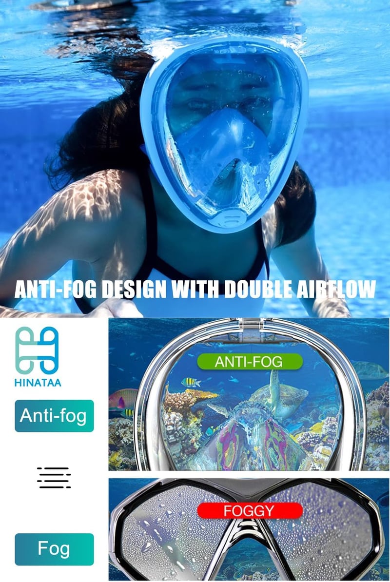 HINATAA 180° teljes arcú snorkel maszk légzésbarát anti-köd szivárgásmentes