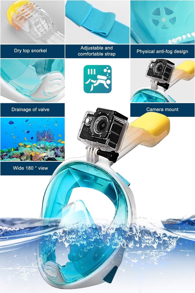 HINATAA 180° teljes arcú snorkel maszk légzésbarát anti-köd szivárgásmentes