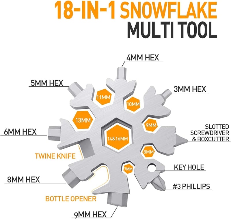 Hinshark 18-az-1-ben Hópehely Multitool - Rozsdamentes Acél Zsebszerszám Kulcstartóval, Csavarhúzó Olló Síppal