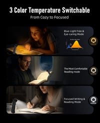 Lampă de citit HIONXMGA cu clips, protecție pentru ochi, 3 temperaturi de culoare și reglare continuă a luminozității, lampă de citit reîncărcabilă pentru cărți, pentru copii, negru 3
