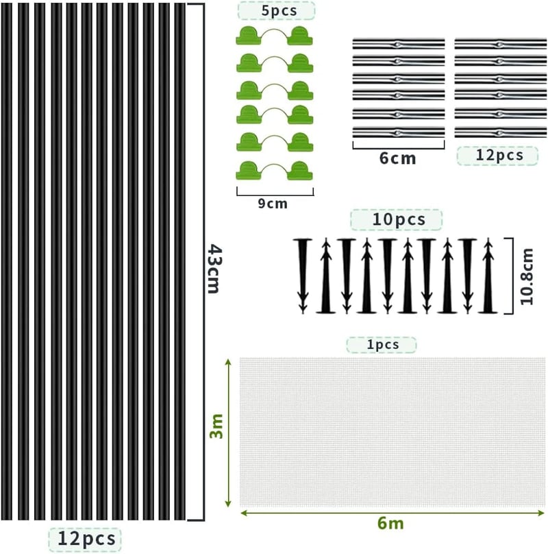 HIQE-FL 12 db Növénytunnel Ív 3x6m Üvegház Kerti Alagút Fiberüveg Támasz