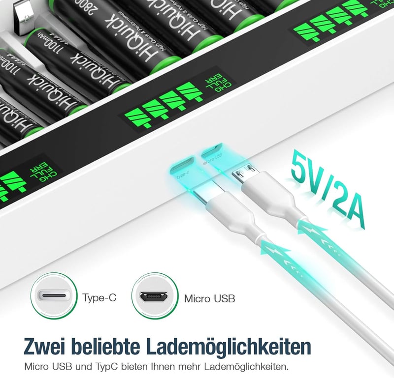 HiQuick AA AAA akkumulátor töltő LCD kijelzővel 12 pozícióval