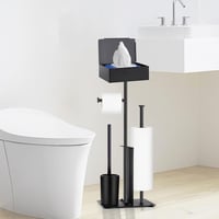 HISAMGO Álló WC-papír tartó kefe szett rozsdamentes acél fekete 9