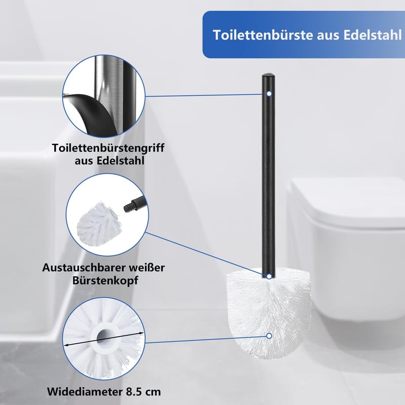 HISAMGO Álló WC-papír tartó kefe szett rozsdamentes acél fekete