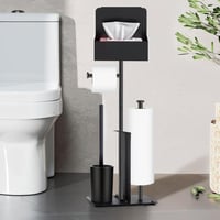 HISAMGO Álló WC-papír tartó kefe szett rozsdamentes acél fekete 1