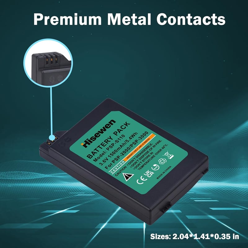 Hisewen 1500 mAh 3.6V Csere Akkumulátor Sony PSP 2000 3000 Slim Konzolhoz - Lithium Ion Újratölthető Elem PSP-S110