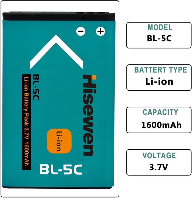 Hisewen BL-5C Akkumulátor 3.7V 2 Darabos Csomag Nokia Telefonokhoz és Rádiókhoz Újratölthető Elem