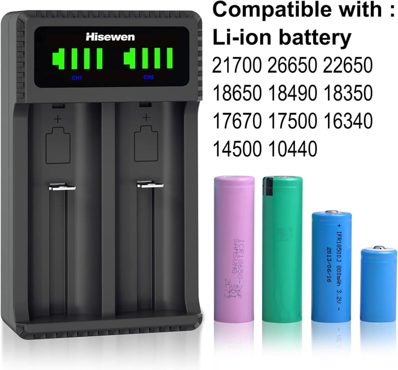 Hisewen LED Kijelzős Akkumulátor Töltő 18650 21700 26650 14500 Lítium Ion Akkukhoz Univerzális Töltőállomás