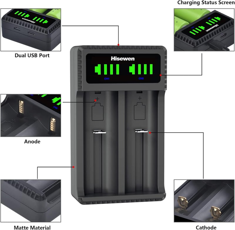 Hisewen LED Kijelzős Akkumulátor Töltő 18650 21700 26650 14500 Lítium Ion Akkukhoz Univerzális Töltőállomás