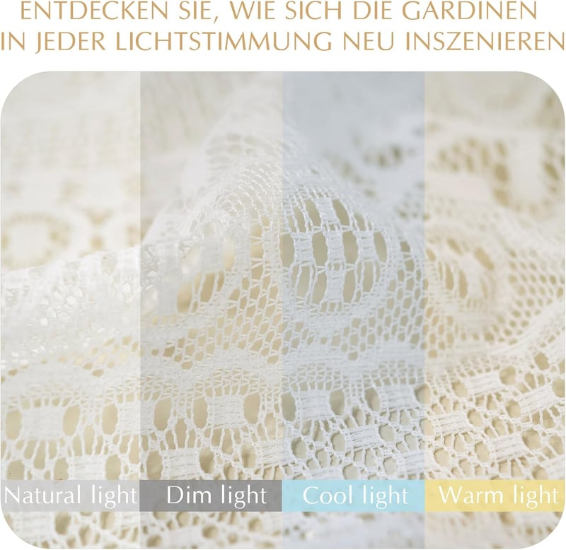 HiSnug fehér boho csipke függöny 45x90cm rúdzsebből