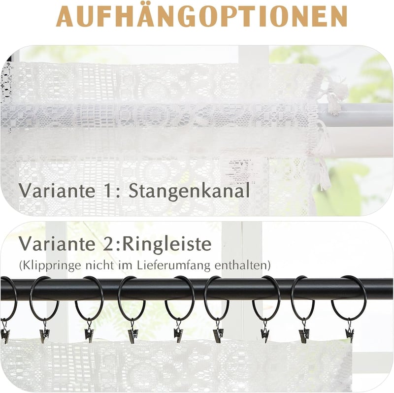 HiSnug fehér boho csipke függöny 45x90cm rúdzsebből