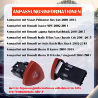 HISports Veszélyjelzés Kapcsoló Vauxhall Vivaro Renault Espace MK IV 2001-2010 5