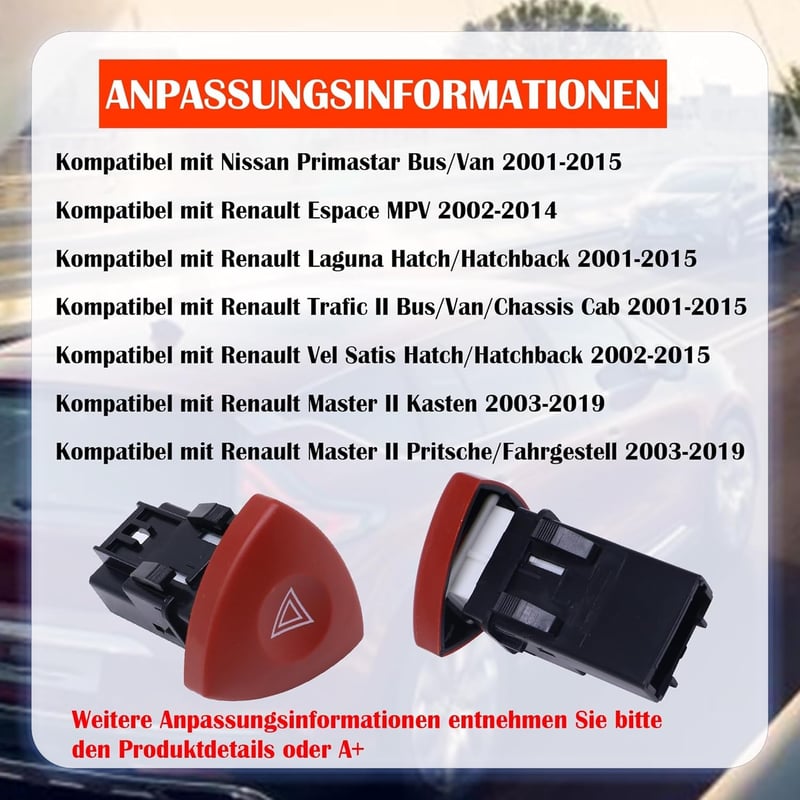 HISports Veszélyjelzés Kapcsoló Vauxhall Vivaro Renault Espace MK IV 2001-2010