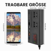 HISUEKIG 200W auto pretvarač s digitalnim zaslonom, Type-C priključkom, višestrukom zaštitom, kompaktan i prenosiv, crni 4