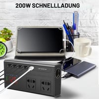 HISUEKIG 200W auto pretvarač s digitalnim zaslonom, Type-C priključkom, višestrukom zaštitom, kompaktan i prenosiv, crni 2