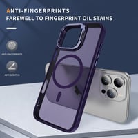 Priehľadný matný kryt na iPhone 16 Pro kompatibilný s MagSafe, s ochranou fotoaparátu a stojanom, nárazuvzdorný obal pre 6,3-palcové zariadenie 3