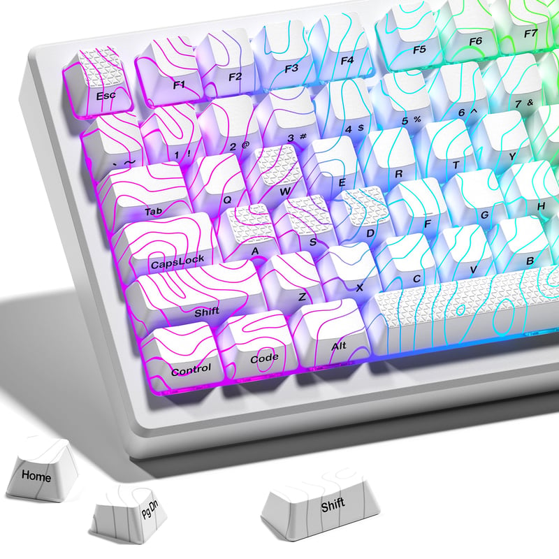Set taste de tastatură HITIME XVX Shine Through cu tehnologie IMD, profil OEM, 118 bucăți, alb, pentru tastaturi mecanice de 60%, 75%, 100%, cu imprimare laterală
