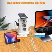 HITRENDS 11 Schuko aljzatos USB-C tolto torony vezeteks nelkuli feltoltes 4 USB tulfeszultsegvedo 2 m kabel 230V 16A konyha iroda 3