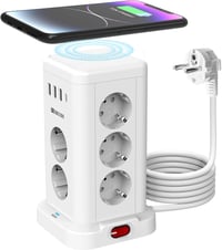HITRENDS 11 Schuko aljzatos USB-C tolto torony vezeteks nelkuli feltoltes 4 USB tulfeszultsegvedo 2 m kabel 230V 16A konyha iroda 1