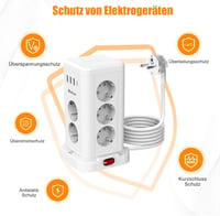 HITRENDS 11 Schuko aljzatos USB-C tolto torony vezeteks nelkuli feltoltes 4 USB tulfeszultsegvedo 2 m kabel 230V 16A konyha iroda 5