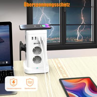 HITRENDS 11 Schuko aljzatos USB-C tolto torony vezeteks nelkuli feltoltes 4 USB tulfeszultsegvedo 2 m kabel 230V 16A konyha iroda 4