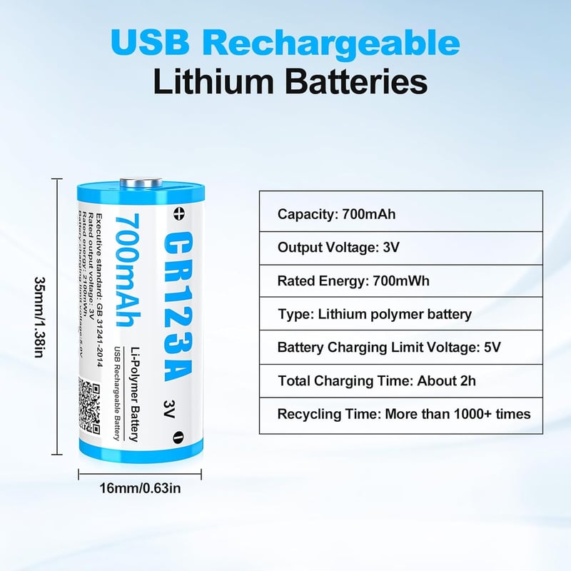 HITRENDS CR123A 3V Lítium Akkumulátor 10db USB-C Töltés 3000 Ciklus - 3V-10 pieces