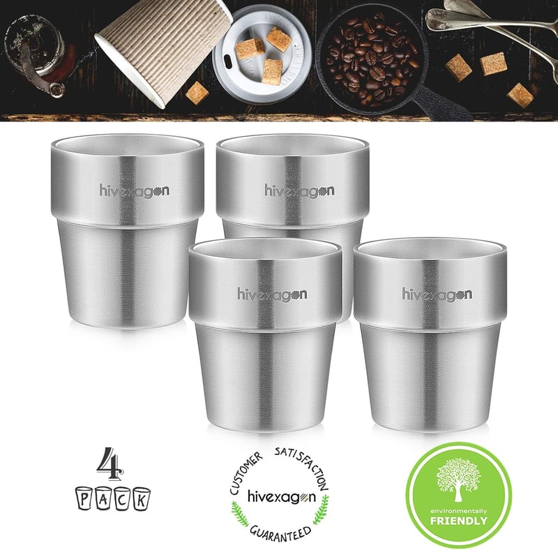 Hivexagon 300ml Dupla Falú Rozsdamentes Acél Pohár Szett 4db Hideg Italokhoz