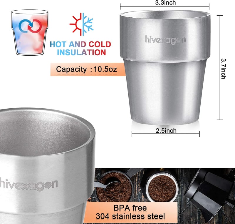 Hivexagon 300ml Dupla Falú Rozsdamentes Acél Pohár Szett 4db Hideg Italokhoz