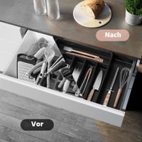 Organizator de tacâmuri extensibil HIYAA pentru sertarul din bucătărie, suport din plastic pentru linguri, furculițe și alte tacâmuri, negru 4