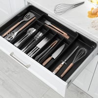 Organizator de tacâmuri extensibil HIYAA pentru sertarul din bucătărie, suport din plastic pentru linguri, furculițe și alte tacâmuri, negru 7