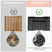 Organizator de tacâmuri extensibil HIYAA pentru sertarul din bucătărie, suport din plastic pentru linguri, furculițe și alte tacâmuri, negru 5