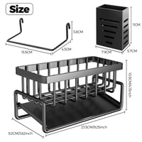 HIYAA Stojan na špongiu k drezu so samovypúšťacou táckou, držiakom na utierky a úložným boxom, organizér do kuchyne a kúpeľne, čierny, 24x12,5x14 4