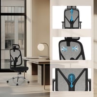 Scaun de birou ergonomic hjh OFFICE RALOO PRO, scaun rotativ cu spătar din plasă, cu tetieră și suport lombar reglabile, reglare a adâncimii șezutului, negru 6