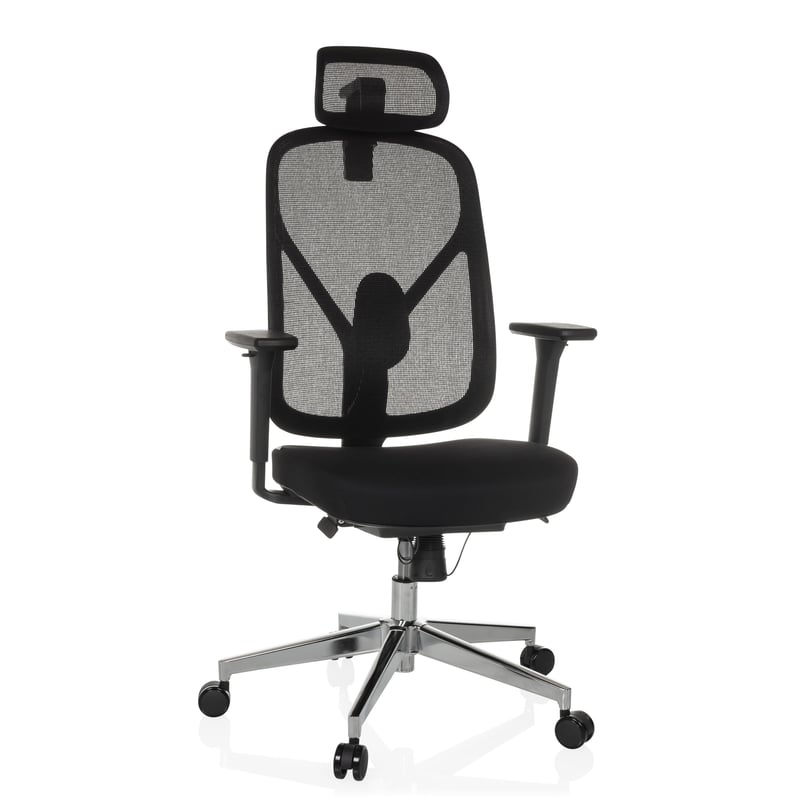 Scaun de birou ergonomic hjh OFFICE RALOO PRO, scaun rotativ cu spătar din plasă, cu tetieră și suport lombar reglabile, reglare a adâncimii șezutului, negru