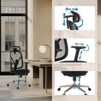 Scaun de birou ergonomic hjh OFFICE RALOO PRO, scaun rotativ cu spătar din plasă, cu tetieră și suport lombar reglabile, reglare a adâncimii șezutului, negru 5