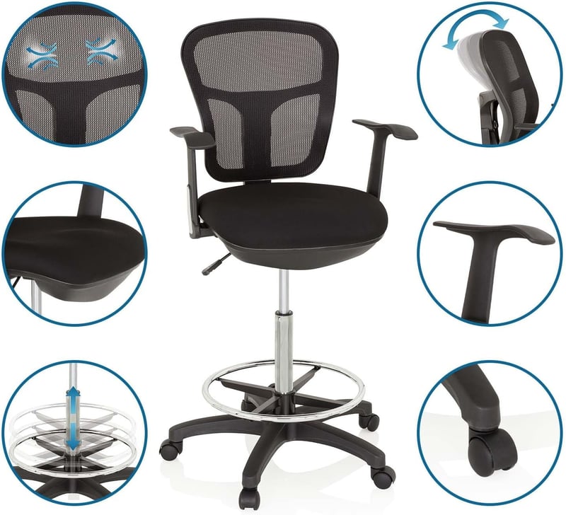 hjh OFFICE TOP WORK 108 Ergonomikus Forgószék Hálós Irodai Szék Magasságállítható - Black