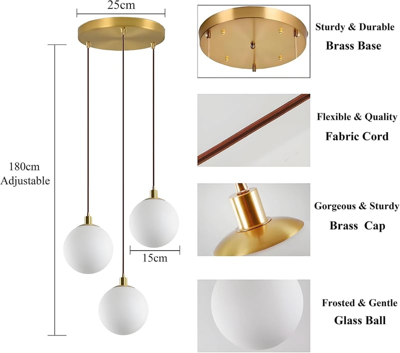 HJXDtech 3 lámpás fehér üveg gömb függeszték lámpa modern minimalista hálószoba nappali konyha étkező dining asztalhoz