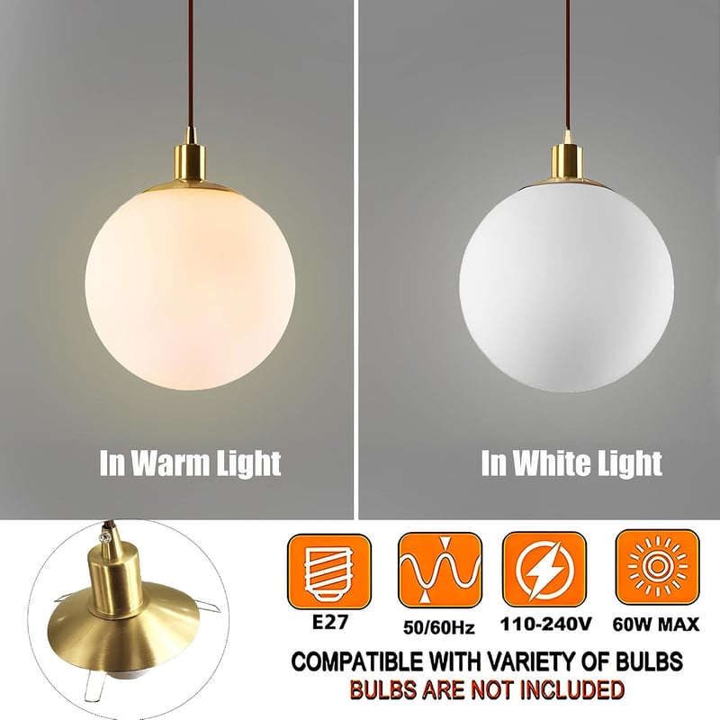 HJXDtech 3 lámpás fehér üveg gömb függeszték lámpa modern minimalista hálószoba nappali konyha étkező dining asztalhoz