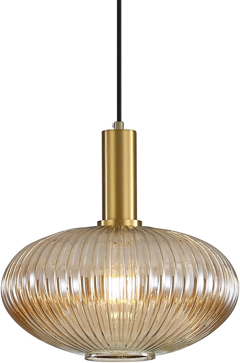 HJXDtech ipari vintage függesztett lámpa modern retro stílusú üveg búrával polírozott sárgaréz foglalattal