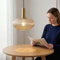 HJXDtech ipari vintage függesztett lámpa modern retro stílusú üveg búrával polírozott sárgaréz foglalattal 8