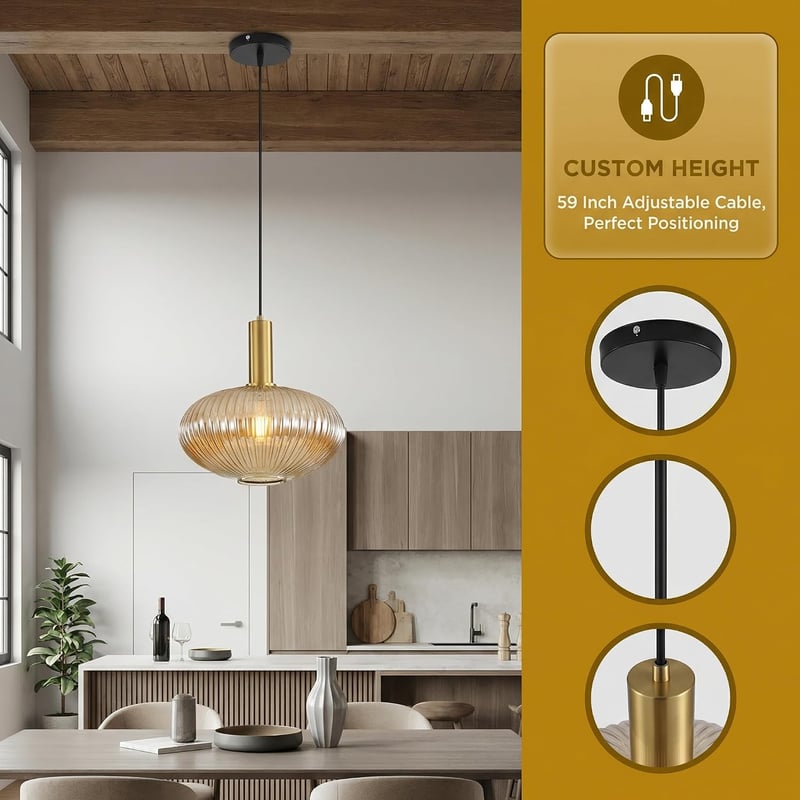 HJXDtech ipari vintage függesztett lámpa modern retro stílusú üveg búrával polírozott sárgaréz foglalattal