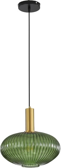 HJXDtech Ipari Vintage Függőlámpa - Modern Retro Üveg Mennyezeti Lámpa Zöld Színben, Polírozott Réz Foglalattal, Állítható Magasságú, 40W 9