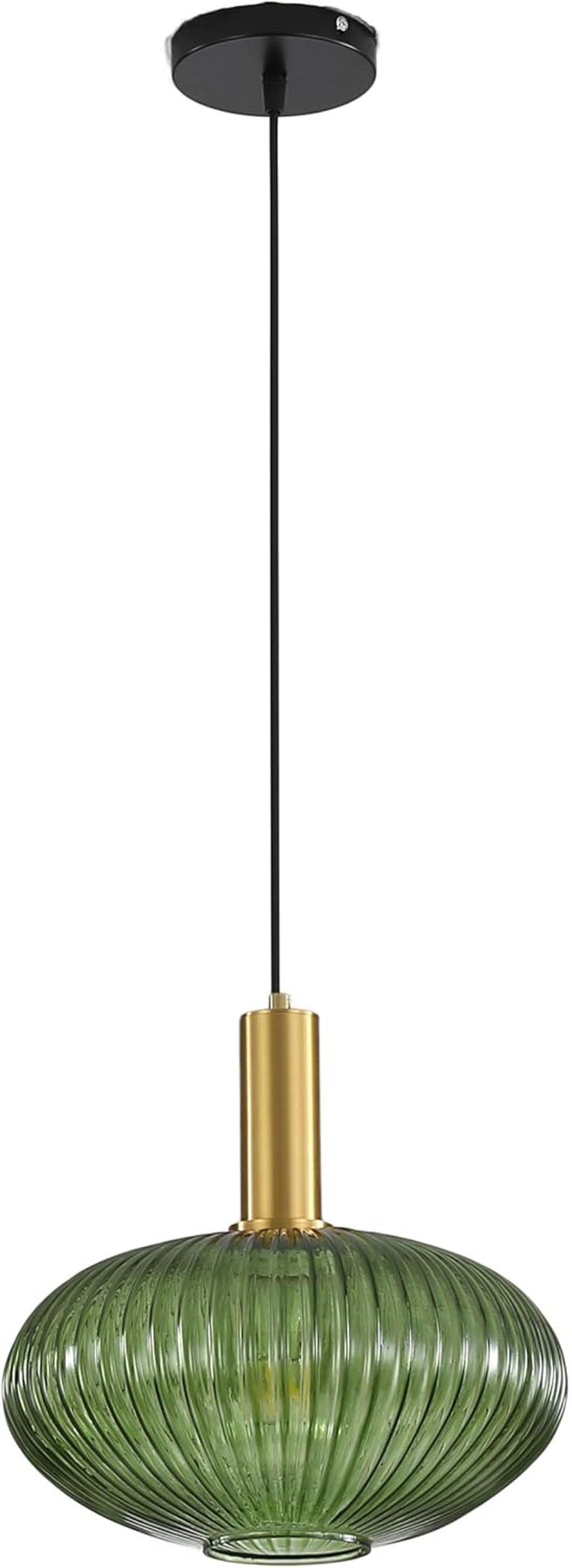 HJXDtech Ipari Vintage Függőlámpa - Modern Retro Üveg Mennyezeti Lámpa Zöld Színben, Polírozott Réz Foglalattal, Állítható Magasságú, 40W