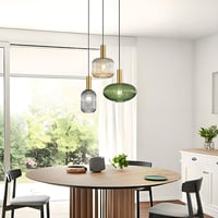 HJXDtech Ipari Vintage Függőlámpa - Modern Retro Üveg Mennyezeti Lámpa Zöld Színben, Polírozott Réz Foglalattal, Állítható Magasságú, 40W 7