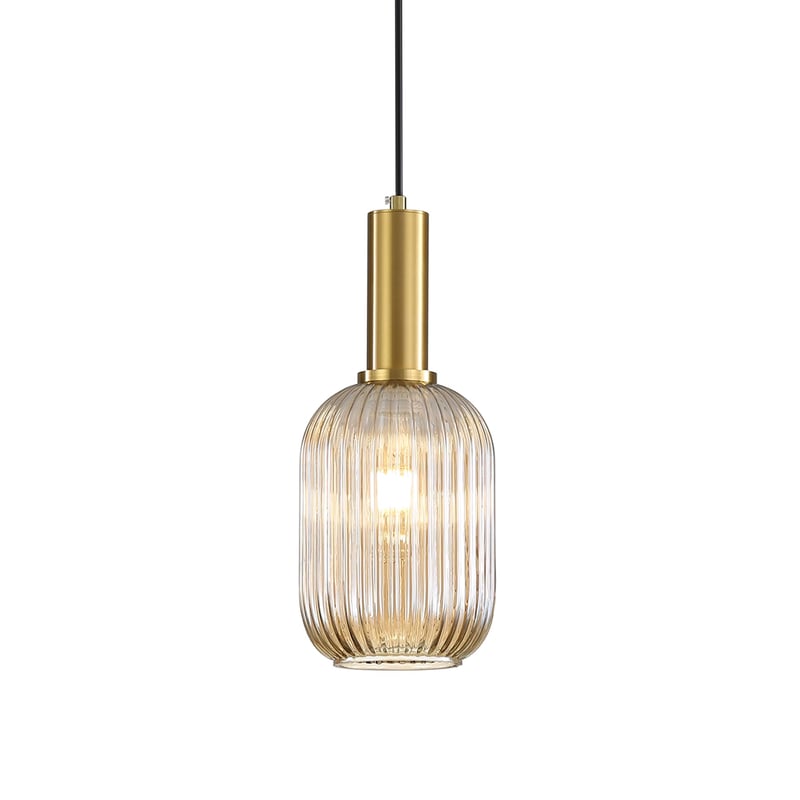 Moderná priemyselná závesná lampa HJXDtech s pruhovaným skleneným tienidlom – jantárová – 13 cm