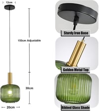 HJXDtech Vintage Függőlámpa Polírozott Sárgaréz Tartóval és Üveg Búrával - 20cm, Green 2