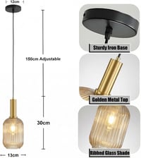 HJXDtech Vintage Függőlámpa Polírozott Sárgaréz Tartóval és Üveg Búrával - 13cm, Amber 2